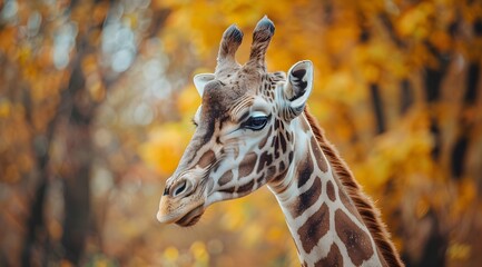 Obraz premium close-up photo of a giraffe in a national park, bokeh, background blur
