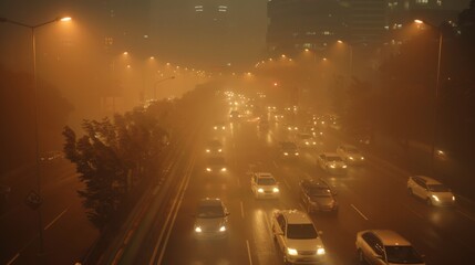 Reduced Visibility: A real photo showing reduced visibility due to thick haze and smog caused by PM 2.5 dust particles, impacting navigation and safety.