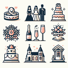 Obraz premium set of icons of accessories of wedding ceremony 