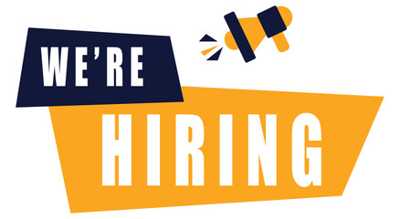 we are hiring illustration with megaphone in yellow and black color