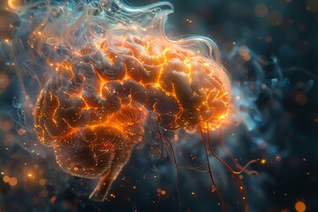 A hyper-realistic image of an anatomical Hippocampus bursting with vibrant flames
