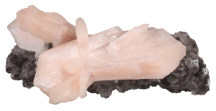 Stilbite tectosilicate mineral stone rock isolated on white background. Mineralogy stones gem concept.