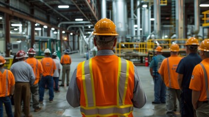 Safety Review: A real photo shot of a safety review meeting being conducted after the chemical spill incident, where lessons learned are discussed and improvements are identified.