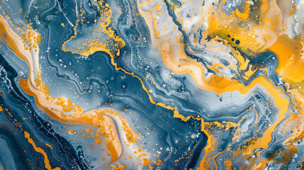 Fototapeta premium Blue alcohol stains of paint with the addition of gold powder. blue marble background