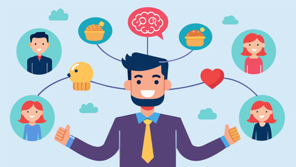 A neurodivergent entrepreneur uses their strong communication skills to quickly build a loyal customer base showcasing their unique ability to connect. Vector illustration