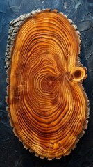Fototapeta premium A piece of wood resembling a kidney can be used to create unique jewelry or as a decorative element for a table. Its natural pattern adds a touch of nature to any space