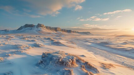 desert landscape with sand dunes in winter, copy space