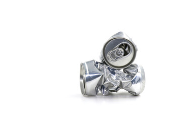 Crumpled empty blank soda or beer can garbage, Crushed junk can can recycle isolated on white...