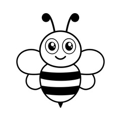 Cute flying bee. Happy black and white bumblebee. Vector illustration isolated on white.