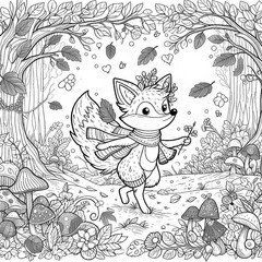 Fox  autumn forest coloring page. generative ai