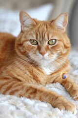 Obraz premium Tranquil feline capturing the serene elegance of a cat in a softly lit bedroom setting