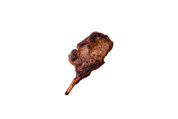 Delicious juicy beef steak on the bone, tomahawk with salt, spices and herbs