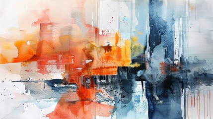 A textured aquarelle finish highlights the expressive brushstrokes in this abstract watercolor painting.