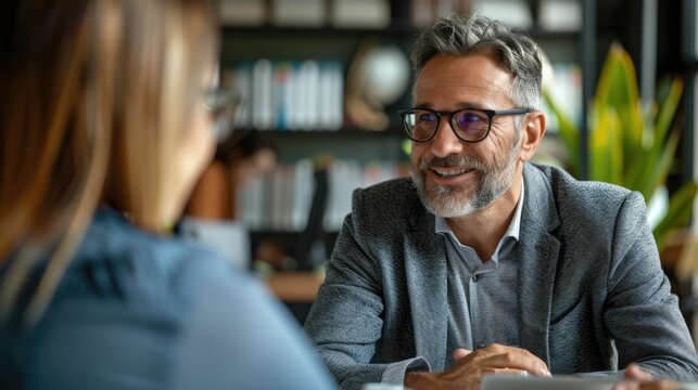 Financial Advisor Discussing Investment Strategies with Client in Modern Office