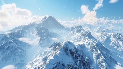 A snowy mountain range with a clear blue sky - Powered by Adobe