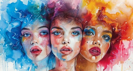 Pop art portraits with a whimsical twist of watercolors, creating lively and engaging characters.