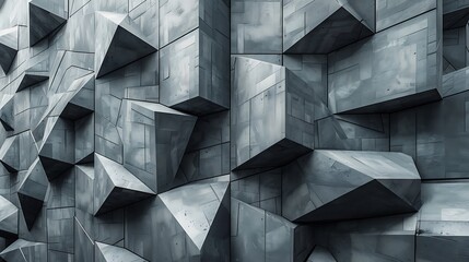 Design a digital visualization of a conceptual skyscraper using an array of gray triangles arranged to represent the building's faceted exterior.