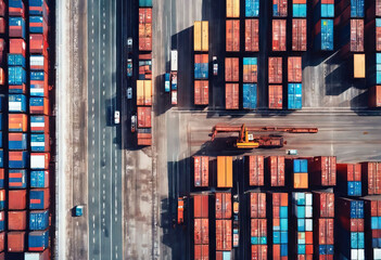 'concept order seaport top Aerial Transportation Container travel unloading Cargo ship international view deep loading container Air Ship Container Cargo Logistic Freight Transport Sea Flight Truck'