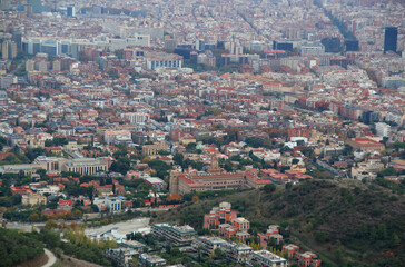 Panoramic aerial view of the Barcelona city in Spain