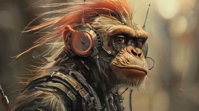 Cyberpunk mohawk hairstyle cyborg monkey look AI generated image