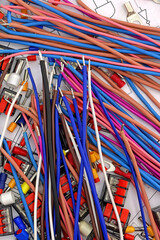 Electrical copper mounting wires in colored insulation in the electrical diagram. Close-up. Soft...