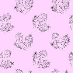 Minimal mother and daughter line design for mother's day