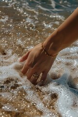 A close up of a hand on a sea water, very relaxing and calm.
