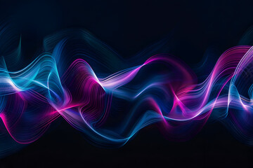 Hypnotic neon waves in vibrant blue and pink hues. Serene beauty on black background.