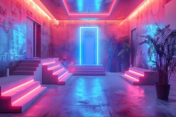 Interior of a room with neon lighting