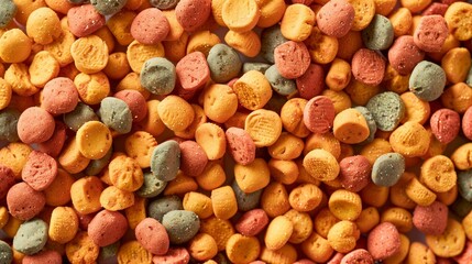 Close-up view of colorful fruit flavored candies coated with sugar crystals.