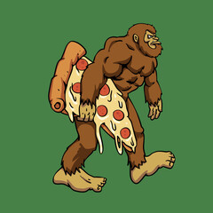 Bigfoot Pizza Food Lovers. Funny Bigfoot Carrying Pizza
