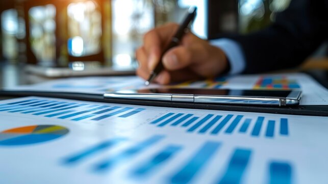 Business audit stock financial finance management on analysis data strategy with graph accounting marketing or report chart economy investment research profit concept. hyper realistic 
