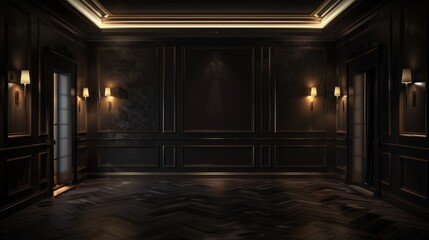 Empty elegant dark room at night with copy space, AI Generated hyper realistic 