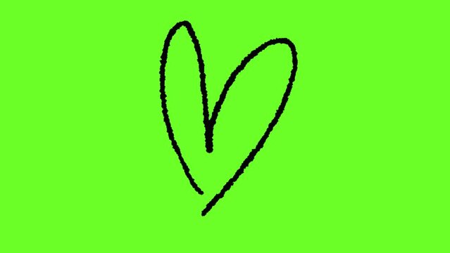 Hand drawn love frame by frame animation on chroma key green screen background.