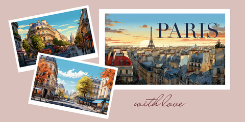 postcard style, letters PARIS  vintage process