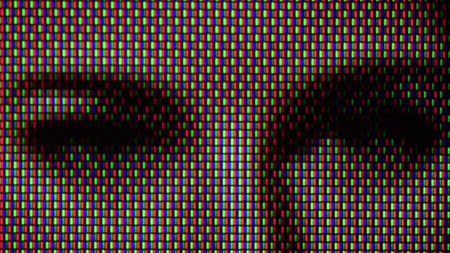 Pixel on old vintage computer monitor close-up. Computers cursor macro. Desktop vintage retro wave display, late 90s PC.