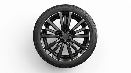 Fototapeta premium Monochrome Elegance: Black Tire Resting on White Elegance