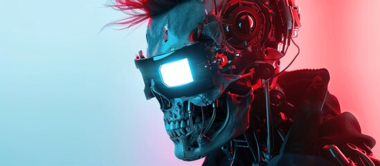 Skull head robot style with modern futuristic cyberpunk mohawk hair AI generated image