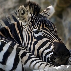 Fototapeta premium Striking Zebra in Natural Habitat Showcasing Iconic Patterned Coat