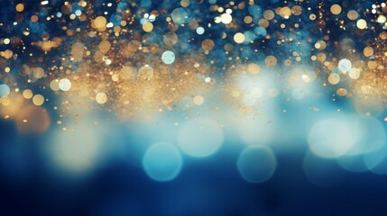 Holiday, christmas, new year, new year's eve background banner template - Abstract gold blue glitter bokeh lights texture, de-focused