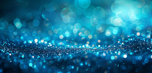 Aquamarine Blue Glitter Defocused Abstract Twinkly Lights Background, shimmering blurred lights in...