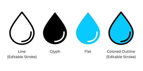 Drop, water droplet vector icon set for website design, app, ui, isolated on white background. Vector illustration.