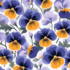 Whimsical pansy vector pattern, rich in color and perfect for adding a floral touch to seasonal greeting cards and art projects ,  flat graphic drawing
