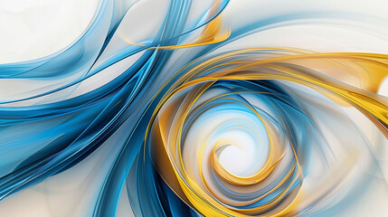A delicate swirl of electric blue and mustard yellow, elegantly set against a white backdrop, designed to mimic a high-definition photograph.
