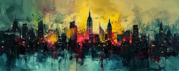 Street art fusion in a cityscape, combining comic style elements with fluid, dynamic brush strokes.