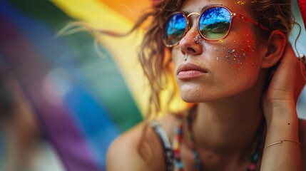 portrait of  girl on rainbow flag background