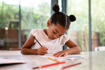 African American girl doing homework