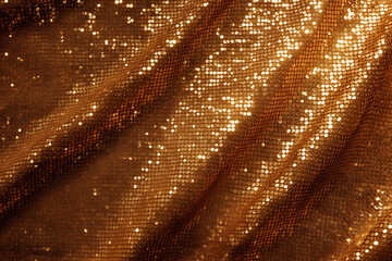Fabric background with golden glittering metallic sequins.