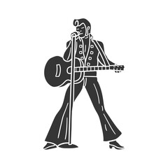 Retro Singer Icon Silhouette Illustration. Rock and Roll Vector Graphic Pictogram Symbol Clip Art. Doodle Sketch Black Sign.