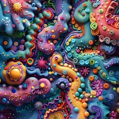 Fototapeta premium A ing of a colorful abstract sculpture made of clay.